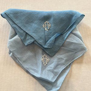 Monogrammed "H" embroidered handkerchief 2/pair in Blue Color